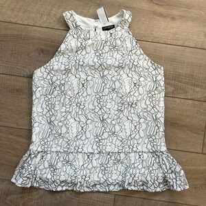 Express Peplum Top Women Small White Black Floral Lace Halter High Neck NWT